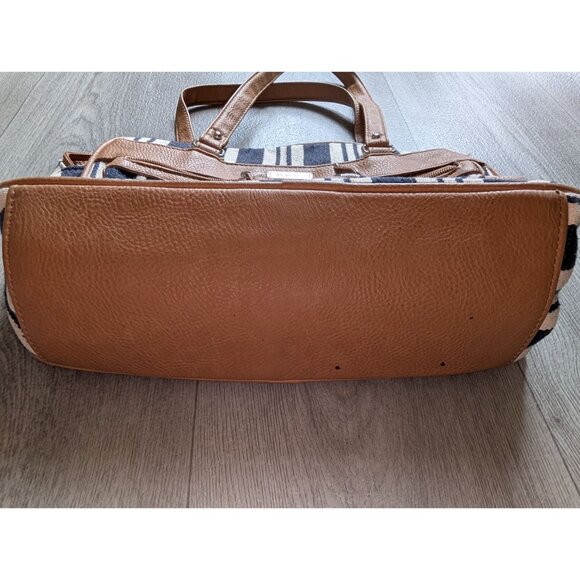 MultiSac Womens Stripe Tote Handbag Brown & Black Faux Leather & Canvas - Picture 2 of 10